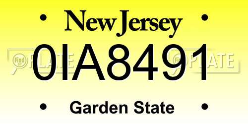 0IA8491 New Jersey License Plate