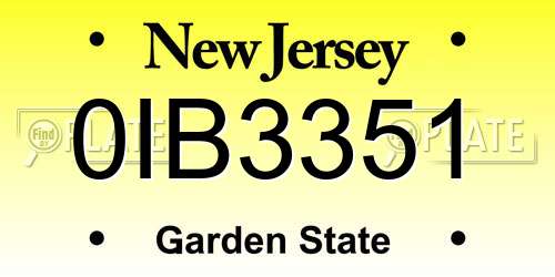 0IB3351 New Jersey License Plate