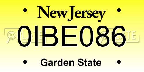 0IBE086 New Jersey License Plate