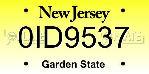 0ID9537 New Jersey License Plate