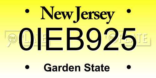 0IEB925 New Jersey License Plate