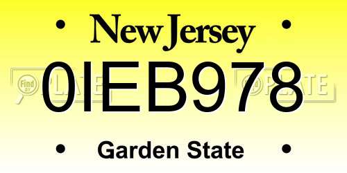 0IEB978 New Jersey License Plate