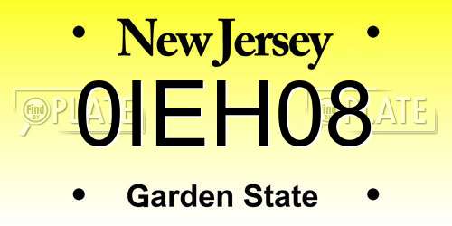 0IEH08 New Jersey License Plate