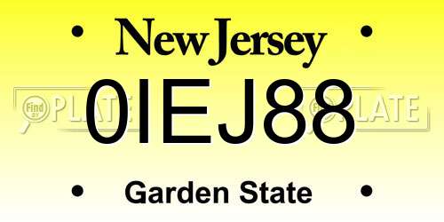 0IEJ88 New Jersey License Plate