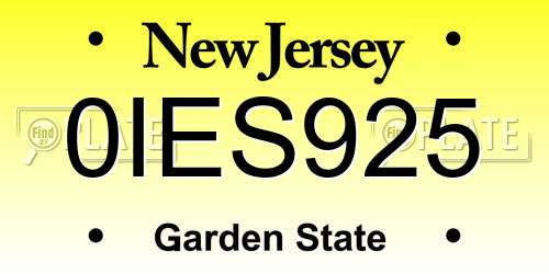 0IES925 New Jersey License Plate