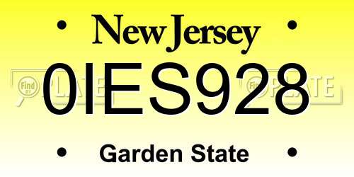 0IES928 New Jersey License Plate