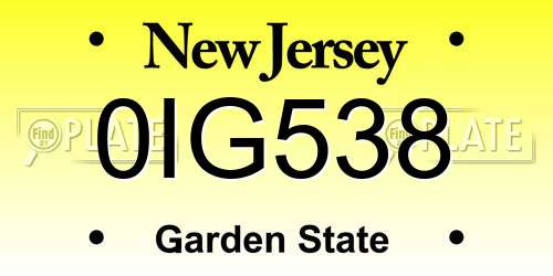 0IG538 New Jersey License Plate