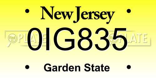 0IG835 New Jersey License Plate
