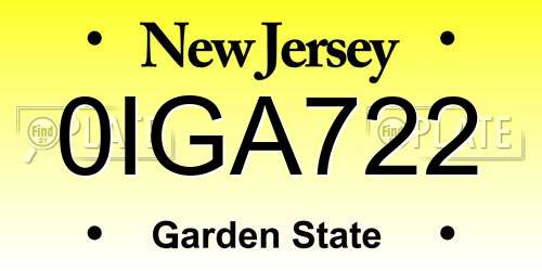 0IGA722 New Jersey License Plate