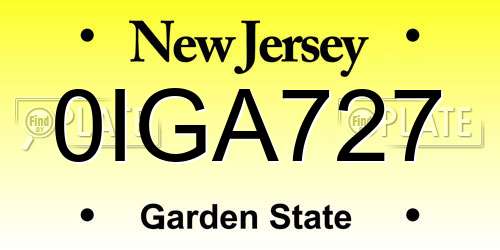 0IGA727 New Jersey License Plate