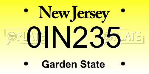 0IN235 New Jersey License Plate
