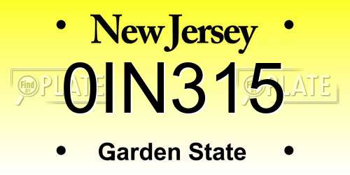 0IN315 New Jersey License Plate