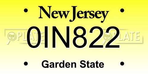 0IN822 New Jersey License Plate