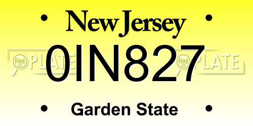 0IN827 New Jersey License Plate
