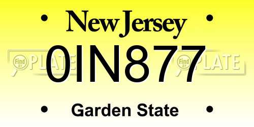 0IN877 New Jersey License Plate