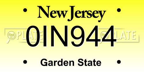 0IN944 New Jersey License Plate