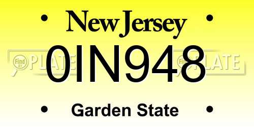 0IN948 New Jersey License Plate