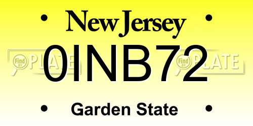 0INB72 New Jersey License Plate