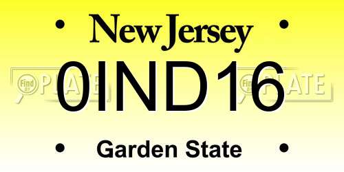 0IND16 New Jersey License Plate