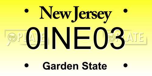 0INE03 New Jersey License Plate