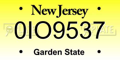 0IO9537 New Jersey License Plate