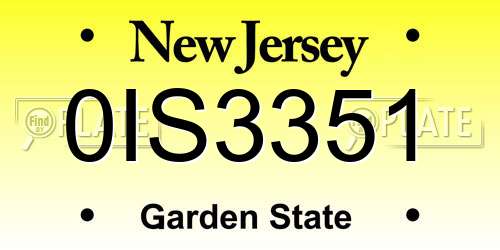 0IS3351 New Jersey License Plate