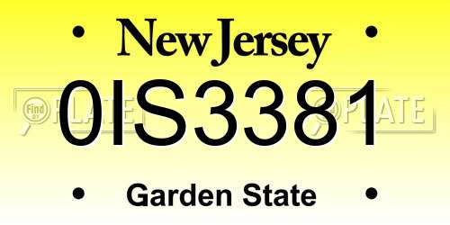 0IS3381 New Jersey License Plate