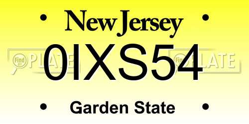0IXS54 New Jersey License Plate