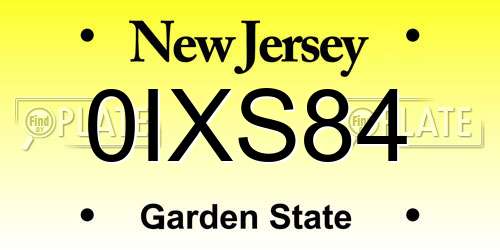 0IXS84 New Jersey License Plate