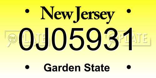 0J05931 New Jersey License Plate