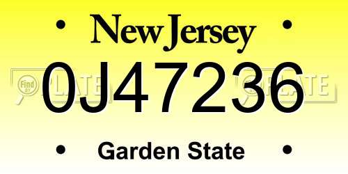 0J47236 New Jersey License Plate