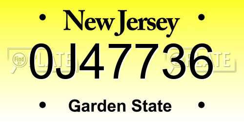 0J47736 New Jersey License Plate
