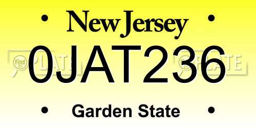 0JAT236 New Jersey License Plate