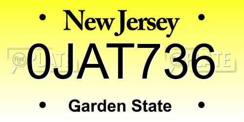 0JAT736 New Jersey License Plate