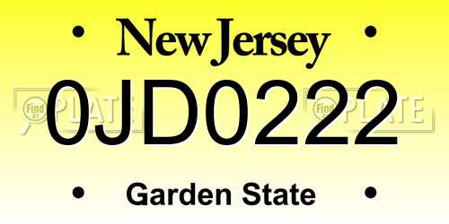 0JD0222 New Jersey License Plate
