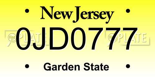0JD0777 New Jersey License Plate