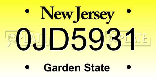 0JD5931 New Jersey License Plate
