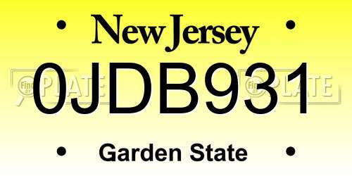0JDB931 New Jersey License Plate