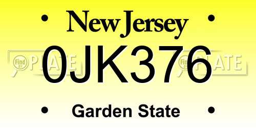 0JK376 New Jersey License Plate