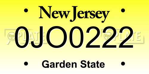 0JO0222 New Jersey License Plate