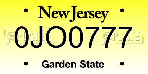 0JO0777 New Jersey License Plate