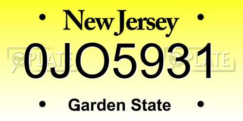 0JO5931 New Jersey License Plate