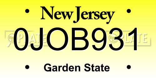 0JOB931 New Jersey License Plate