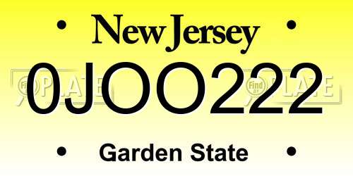 0JOO222 New Jersey License Plate