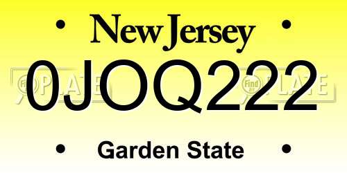 0JOQ222 New Jersey License Plate