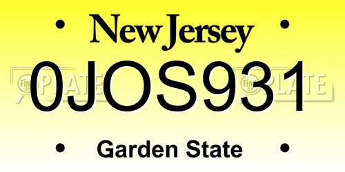0JOS931 New Jersey License Plate