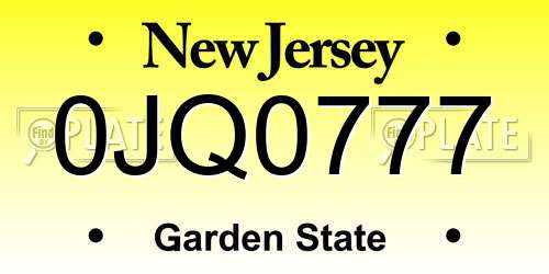 0JQ0777 New Jersey License Plate