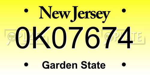 0K07674 New Jersey License Plate