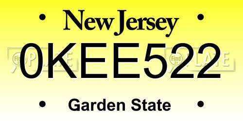 0KEE522 New Jersey License Plate
