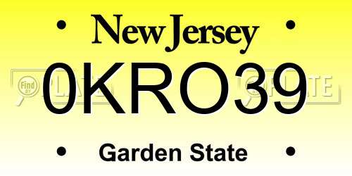 0KRO39 New Jersey License Plate
